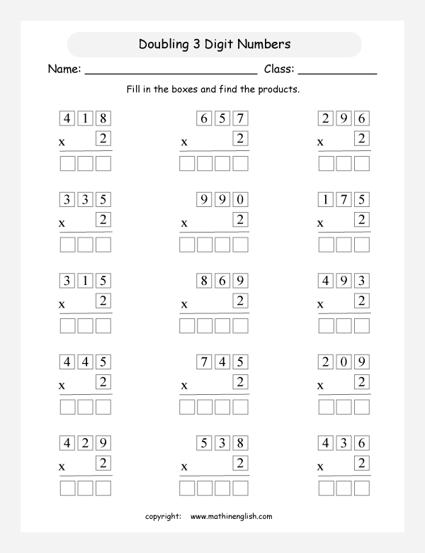 printable math multiplication of 3 digits worksheets for kids in primary and elementary math class 