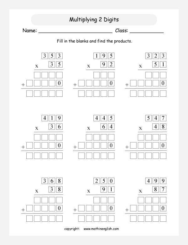 printable math multiplication of 3 digits worksheets for kids in primary and elementary math class 
