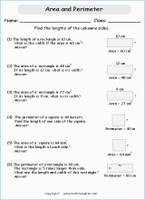 area and perimeter in squares and rectangles worksheets for primary math  