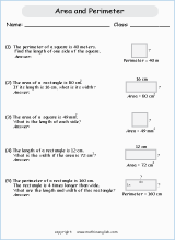 area and perimeter in squares and rectangles worksheets for primary math  