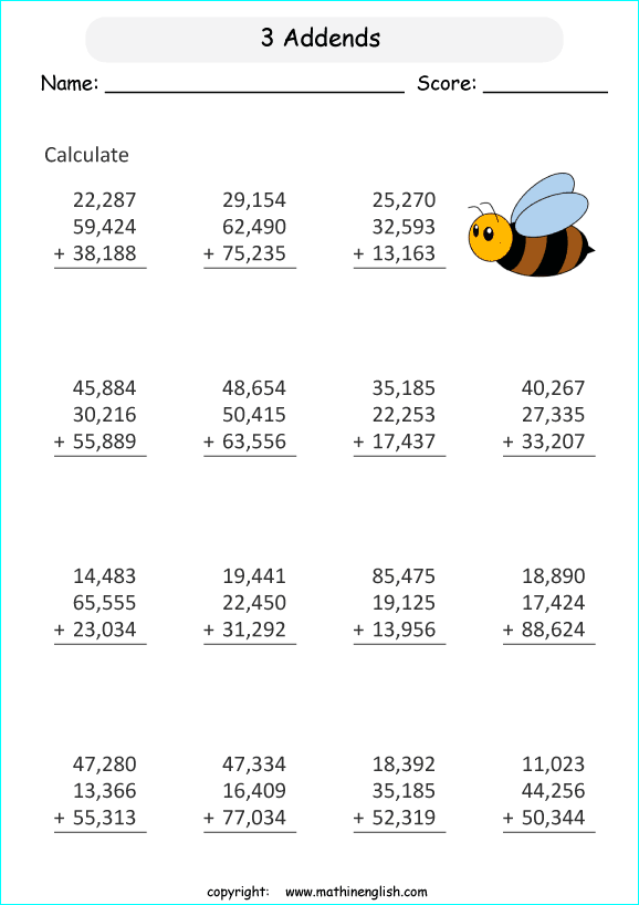 printable math addition large numbers worksheets