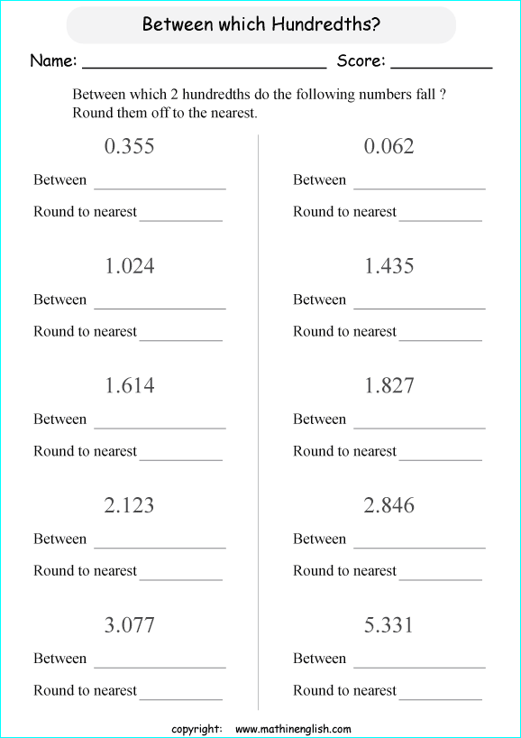 printable math rounding off decimals worksheets for kids in primary and elementary math class 