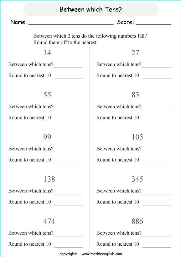 Between which 2 tens do these numbers fall? Grade 4 rounding off and