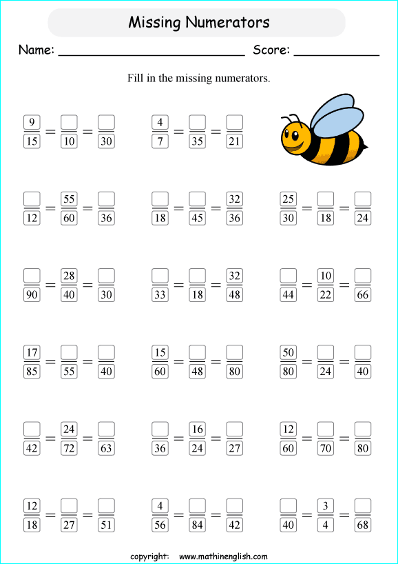 printable equivalent and like fractions worksheets for kids in primary and elementary math class 