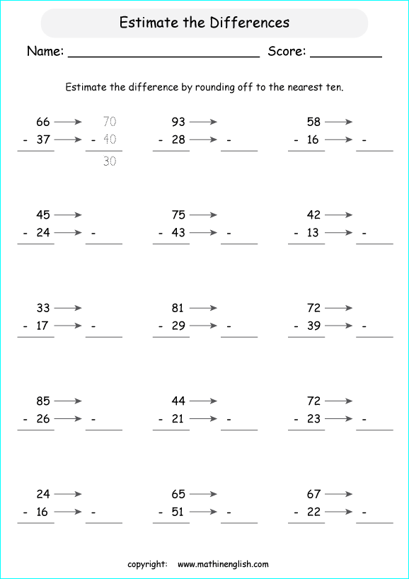 printable math estimation of differences worksheets for kids in primary and elementary math class 