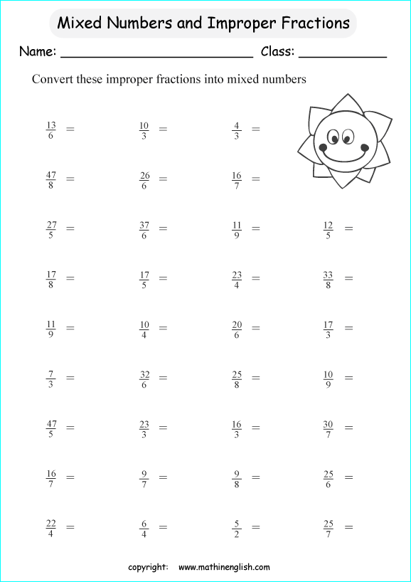 4th Grade Improper Fractions And Mixed Numbers Worksheets