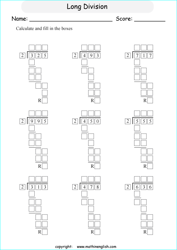 printable 3 digit long division worksheets for kids in primary and elementary math class 