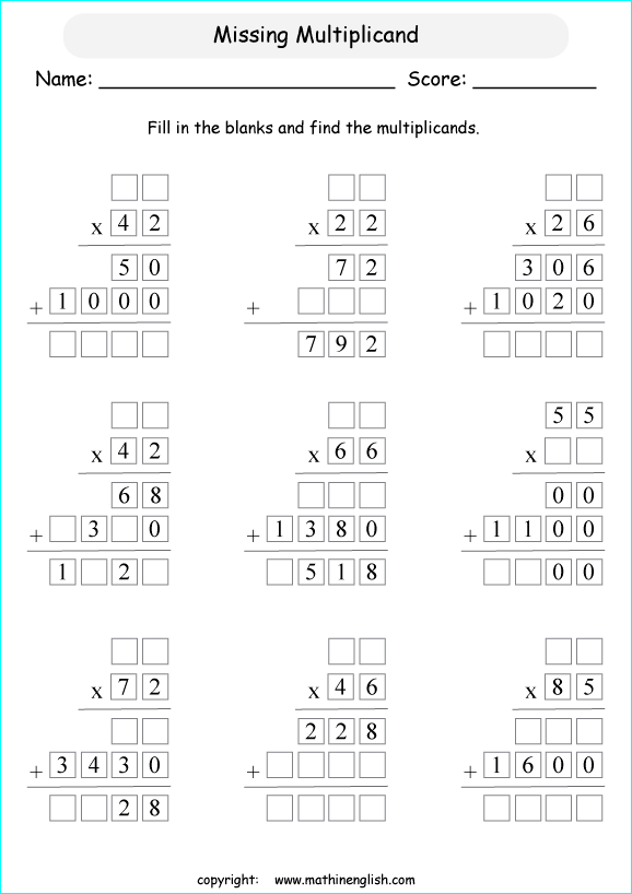 printable math multiplication 2 digits by 2 digit worksheets for kids in primary and elementary math class 