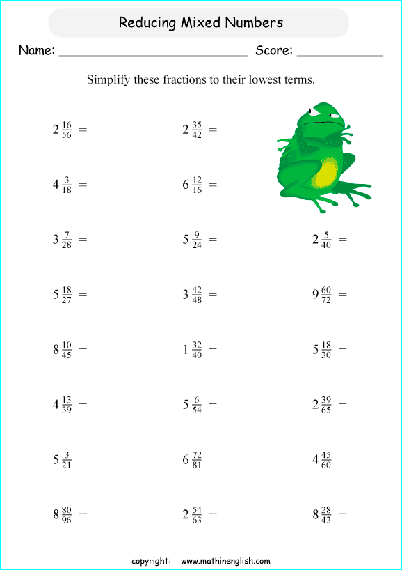 Reduce these mixed numbers to mixed numbers in the lowest terms. Math