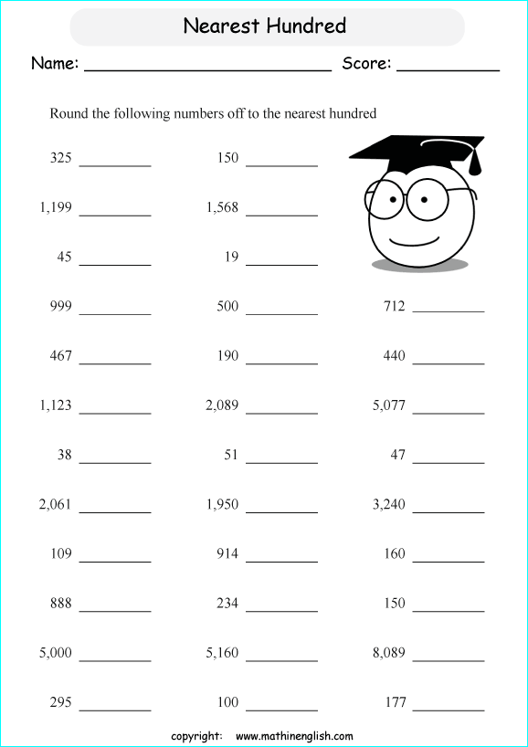 printable math rounding off the nearest 100 worksheets for kids in primary and elementary math class 