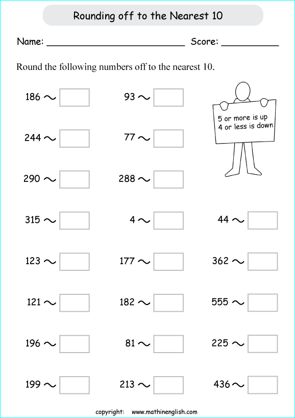 printable math rounding off the nearest 10 worksheets for kids in primary and elementary math class 