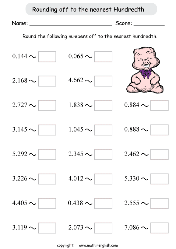 printable math rounding off decimals worksheets for kids in primary and elementary math class 