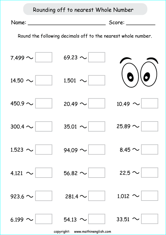 printable rounding off decimals worksheets for kids in primary and elementary math class 