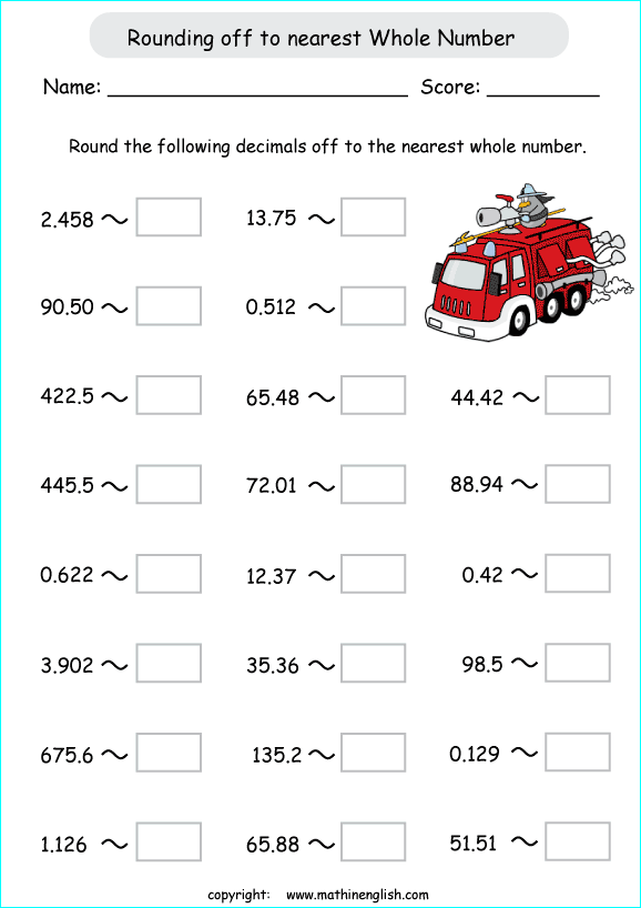 Round decimals off to the nearest whole number. Grade 4 decimal and