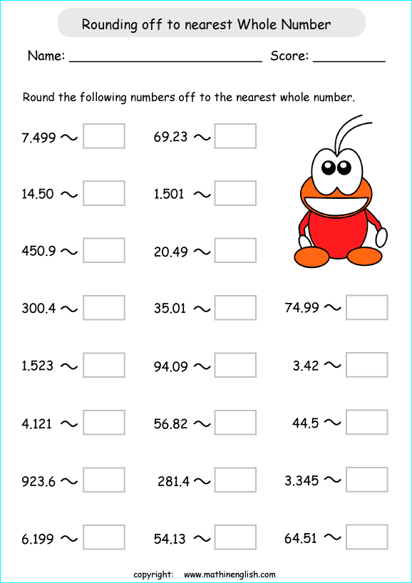 Round decimals off to the nearest whole number. Grade 4 decimal and