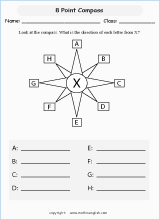 8 point compass geometry math worksheets for primary math class 