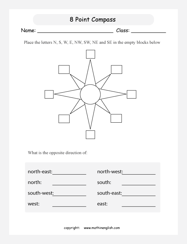 8 point compass geometry math worksheets for primary math class 