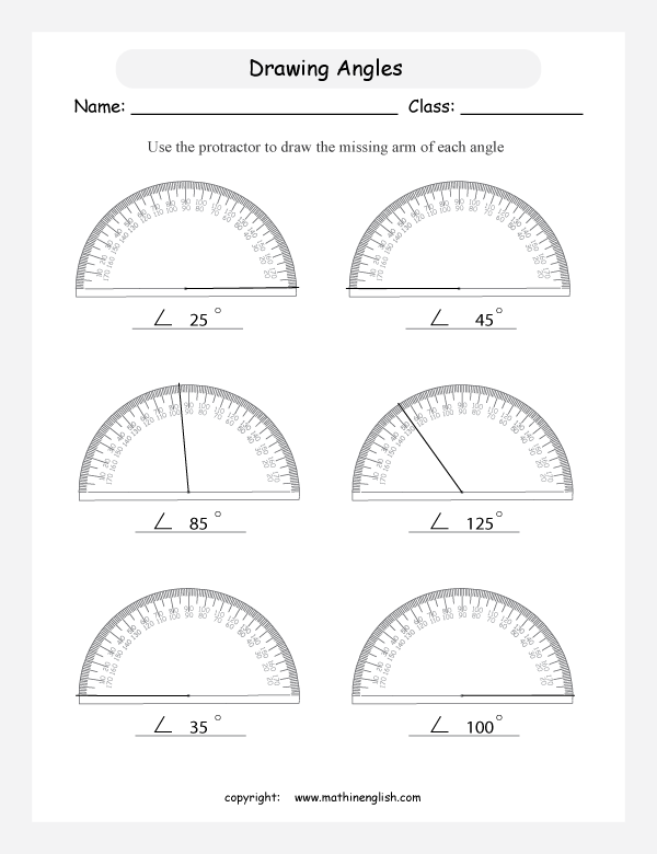 drawing and measuring angles geometry math worksheets for primary math class 