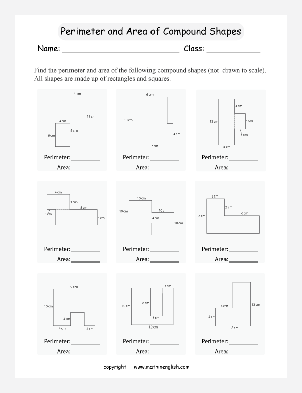 area and perimeter in compound shapes worksheets for primary math  