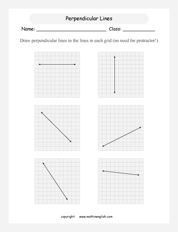Use your protractor and draw sets of perpendicular lines in each grid