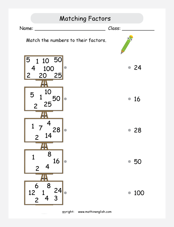 Matching factors with numbers up to 100.