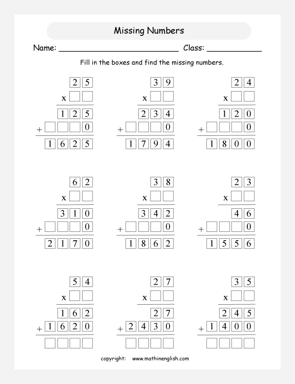 Find The missing Multiplicands Up To 100 And Fill In The Boxes To Complete These Multiplications 