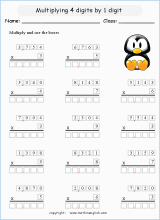printable math multiplication of big numbers worksheets for kids in primary and elementary math class 