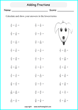 printable math addition unlike fractions worksheets