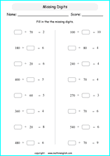 printable math missing numbers division worksheets for kids in primary and elementary math class 