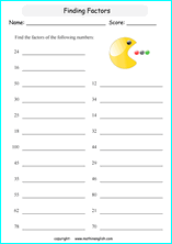 listing multilpes and factors worksheets for grade 1 to 6 