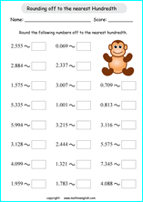 printable rounding off decimals worksheets for kids in primary and elementary math class 