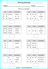 printable place value of decimals worksheets for kids in primary and elementary math class 