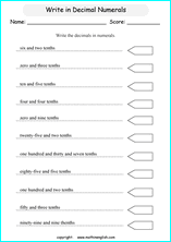 printable math writing decimal worksheets for kids in primary and elementary math class 
