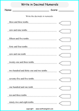 printable math writing decimal worksheets for kids in primary and elementary math class 
