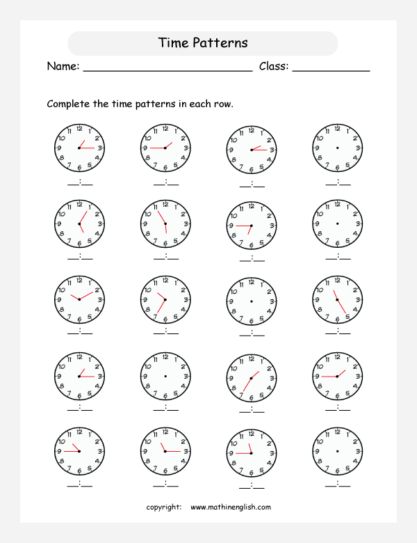 Complete the time patterns in each row