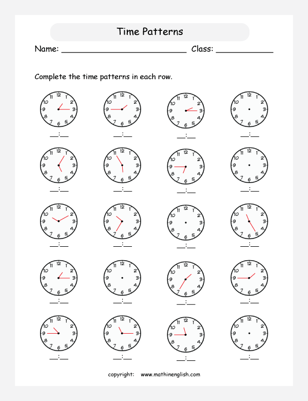 telling time worksheets for primary math