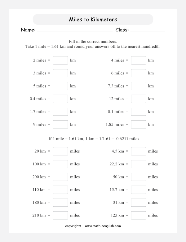 Is there a conversion table for miles and kilometers?