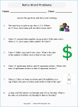 fiding ratios math worksheets for grade 1 to 6 