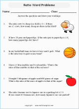 Ratio and Proportion worksheets for grade 5 and 6 math students based