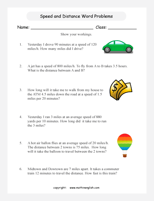 speed and distance word problems worksheets for primary math