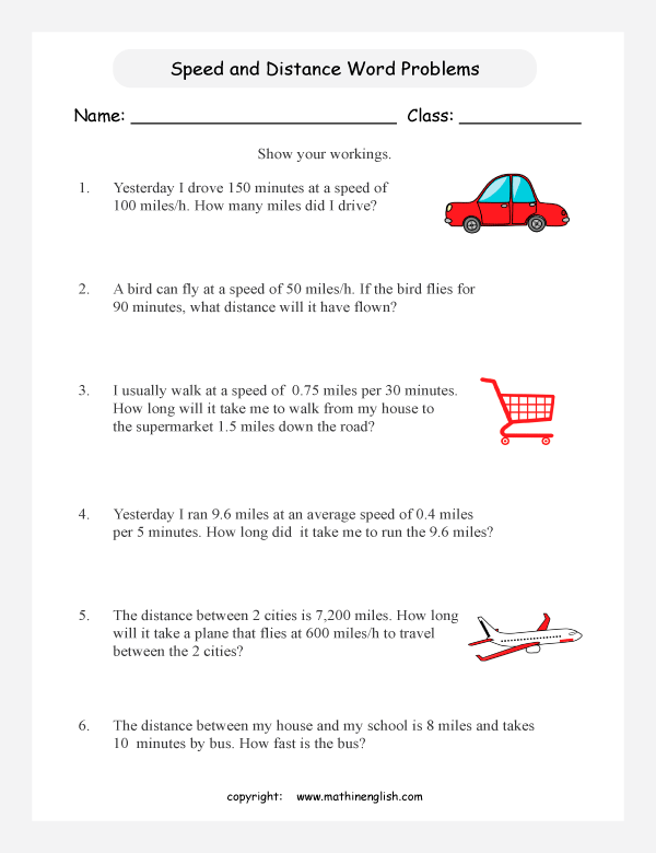 speed and distance word problems worksheets for primary math