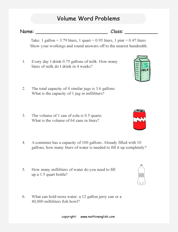 Volume Word Problems Worksheets With Answers