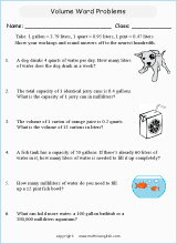 volume and capacity word problems worksheets for primary math