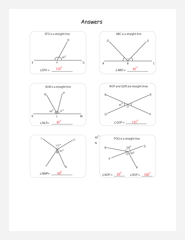 angles on lines geometry math worksheets for primary math class 