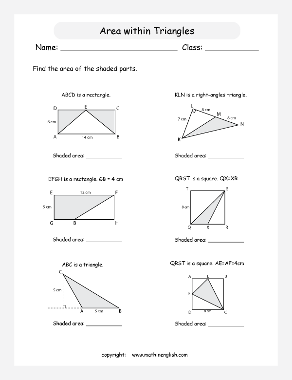 Area Of A Triangle Worksheet
