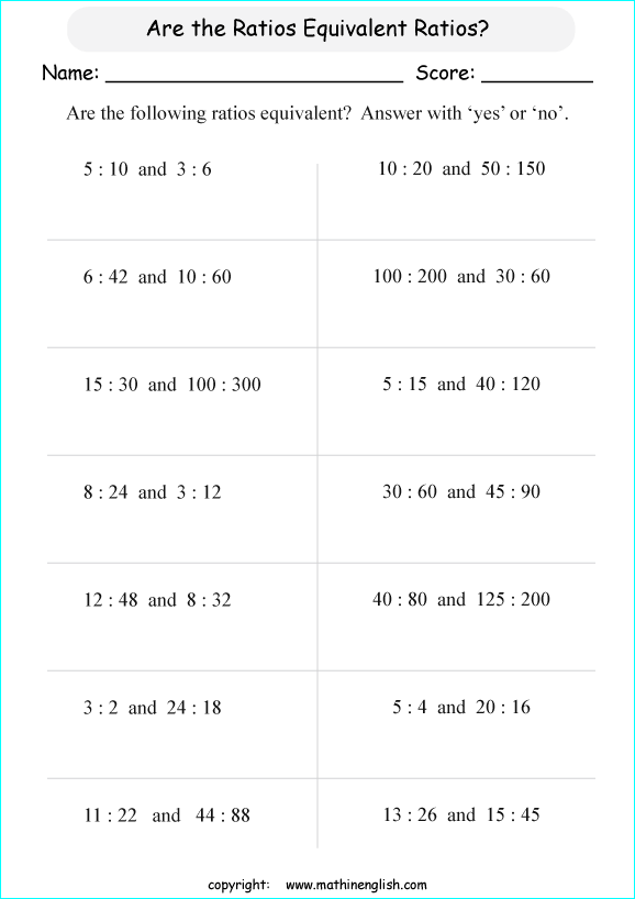 Calculate and determine whether the ratios presented are equivalent