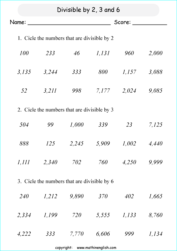 printable math divisibility rules worksheets for kids in primary and elementary math class 