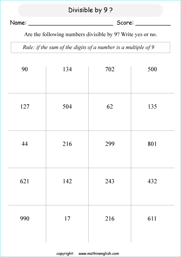 Are these numbers divisible by 9? Grade 5 or 6 math divisibility