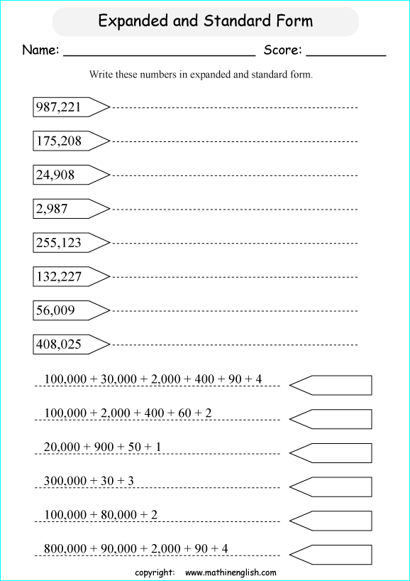 Write the expanded form of these 6 digit numbers and standard form