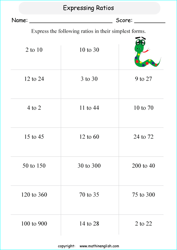 fiding ratios math worksheets for grade 1 to 6 